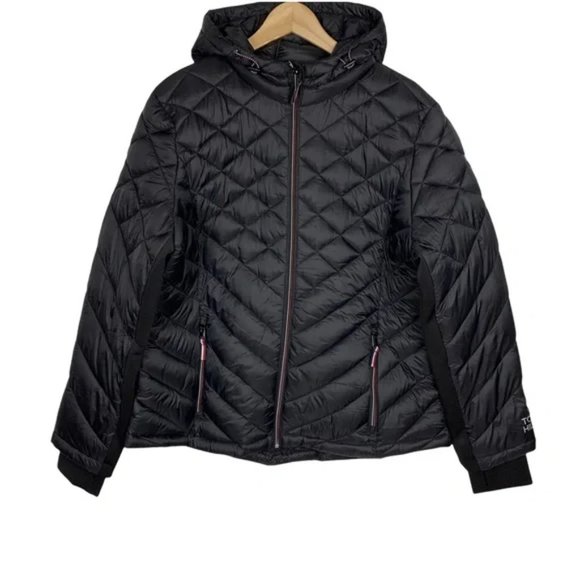 *~* Tommy Hilfiger Black Quilted Jacket ~ Medium Puffer Coat  FALL - Picture 9 of 11